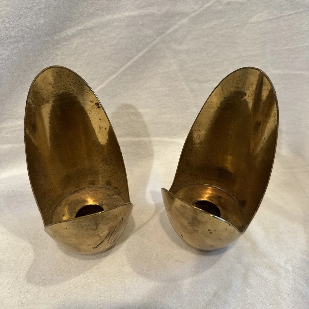 Vintage Pair of Brass Walking Candle Holders Minimalist Made In Japan 6